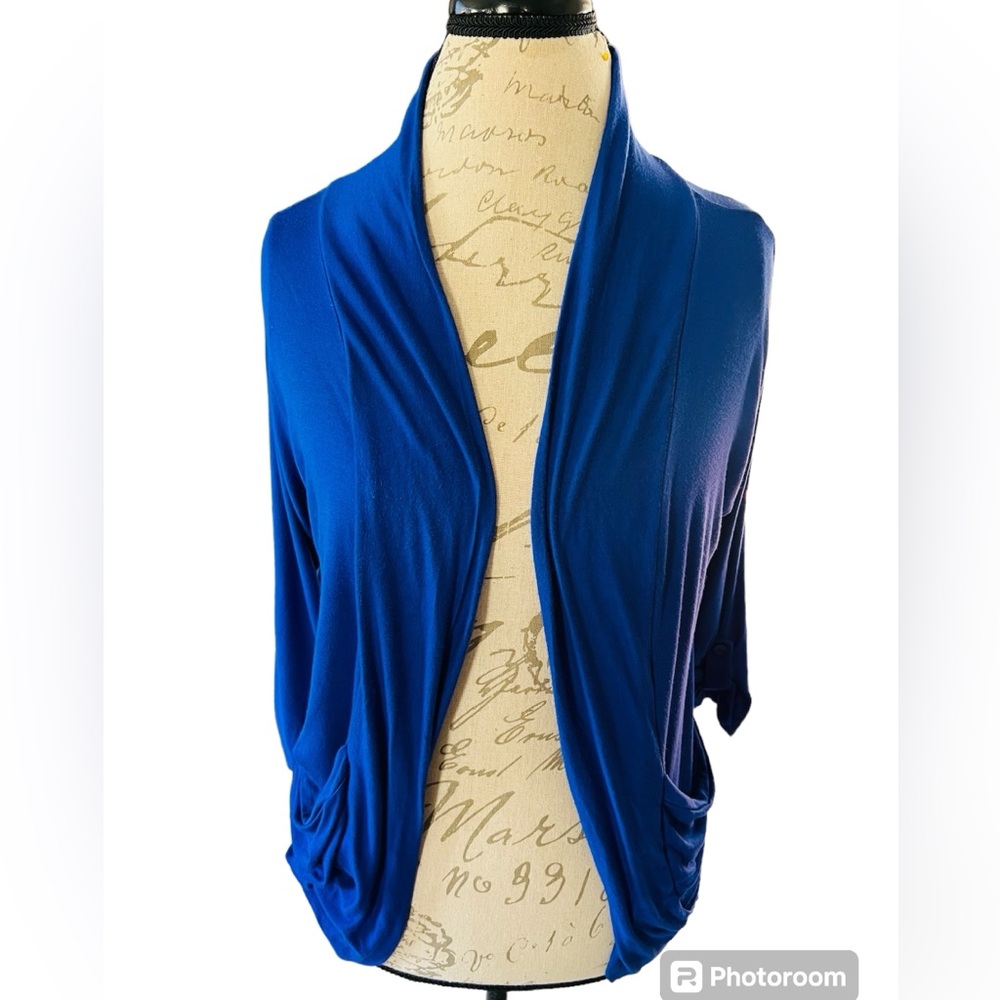 zenana outfitters royal blue draped open front cardigan size l